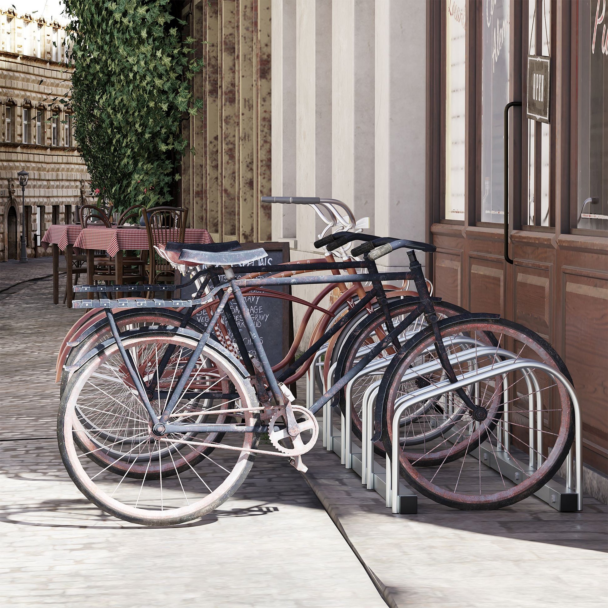 Bike Parking Rack Steel Bicycle Stand for Floor or Wall Parking Indoor and Outdoor 145x33x27 cm Silver
