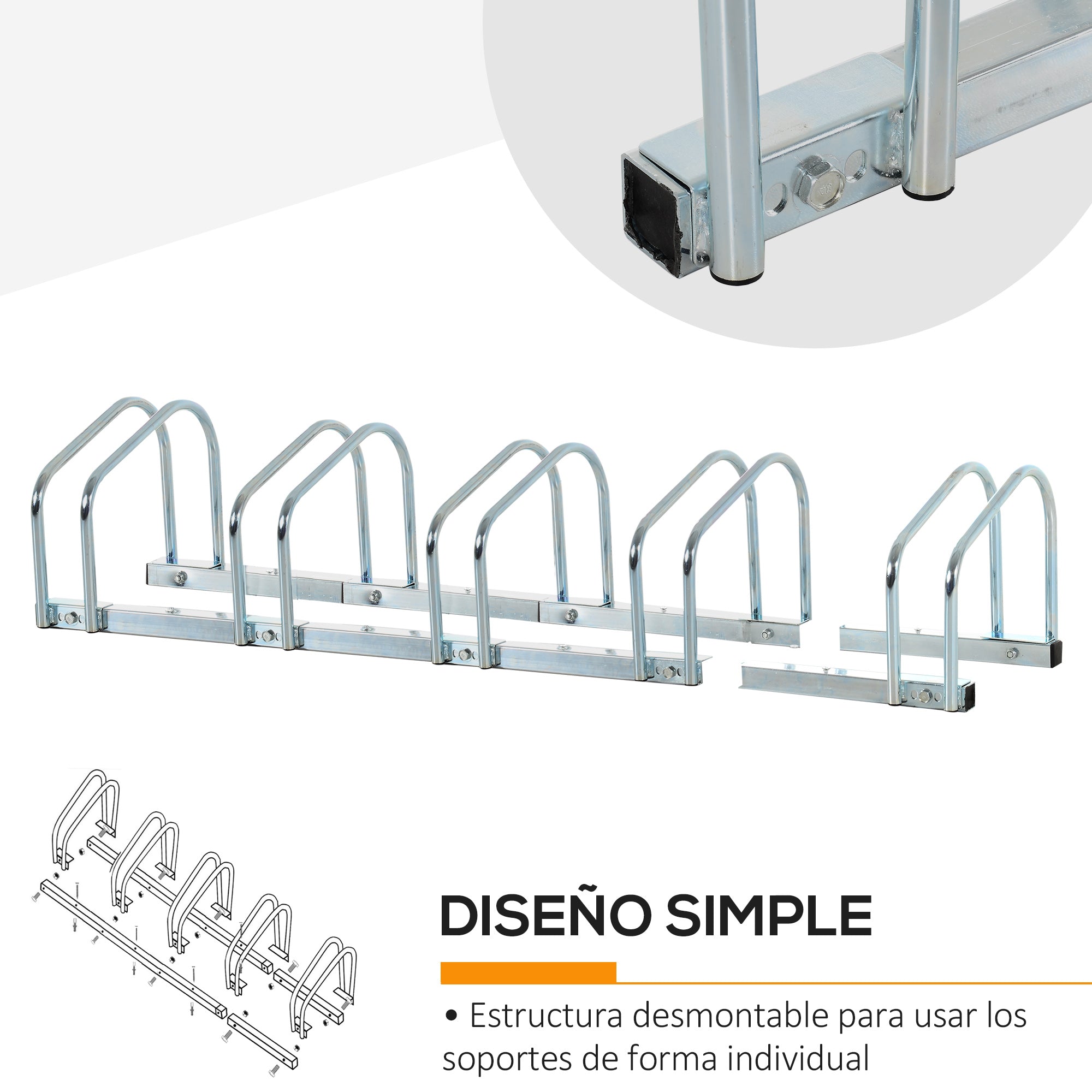Bike Parking Rack Steel Bicycle Stand for Floor or Wall Parking Indoor and Outdoor 145x33x27 cm Silver