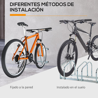 Bike Parking Rack Steel Bicycle Stand for Floor or Wall Parking Indoor and Outdoor 145x33x27 cm Silver