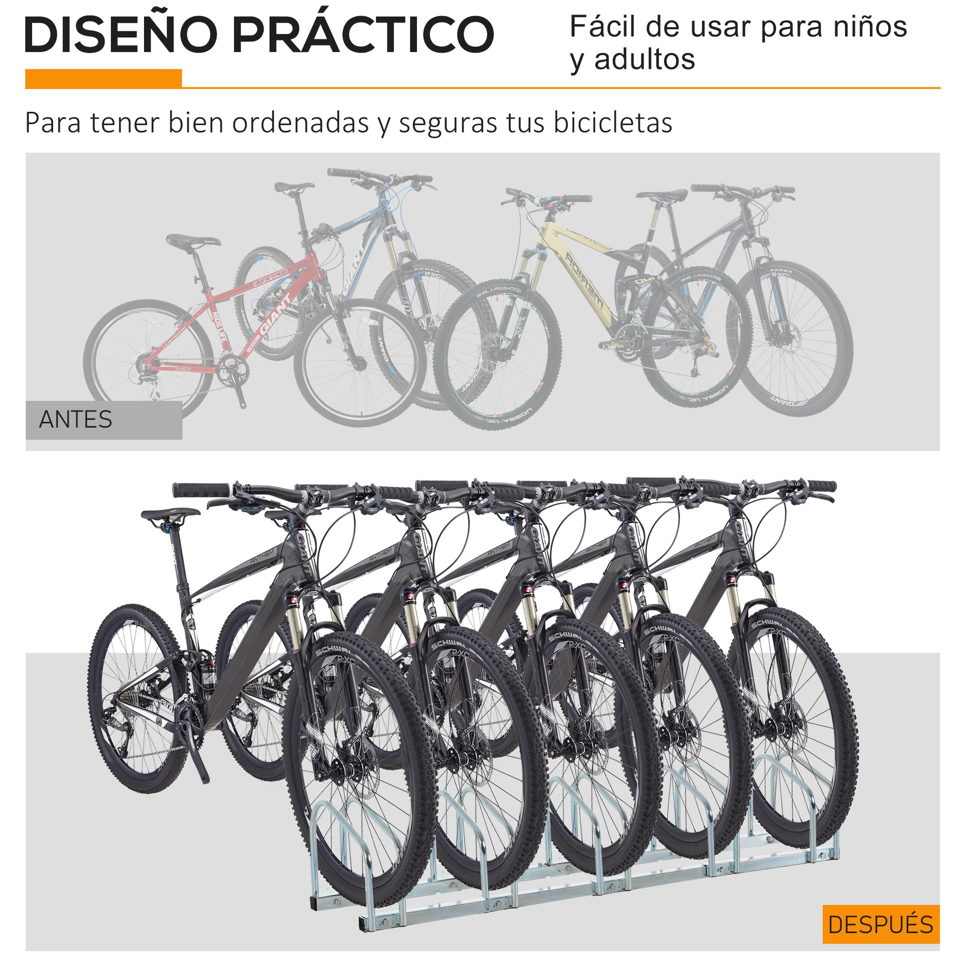 Bike Parking Rack Steel Bicycle Stand for Floor or Wall Parking Indoor and Outdoor 145x33x27 cm Silver