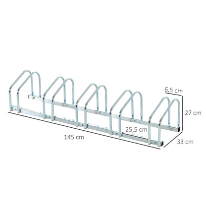 Bike Parking Rack Steel Bicycle Stand for Floor or Wall Parking Indoor and Outdoor 145x33x27 cm Silver