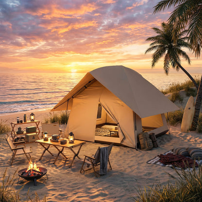 Pop-Up Camping Tent for 2–3 People, Portable Foldable Dome, 3000 mm Waterproof, 3 Mesh Windows, Integrated Floor & Carry Bag, 235 x 235 x 184 cm (Khaki)
