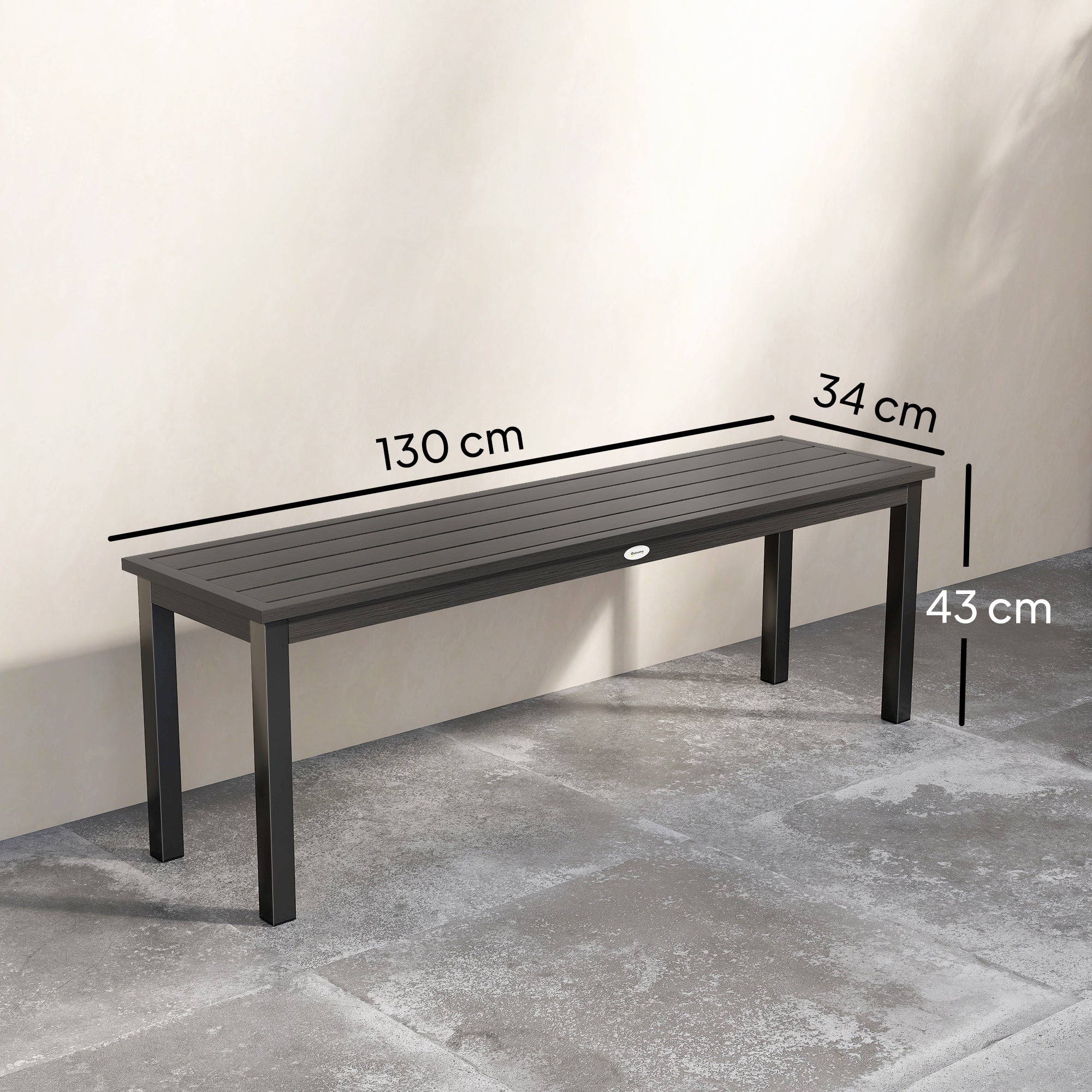 Metal Garden Bench, 2-Seater with Wood-Effect Slatted Seat, Backless Steel Frame for Patio, Balcony, Park — 529 lb Capacity, 51.2 x 13.4 x 16.9 in, Gray