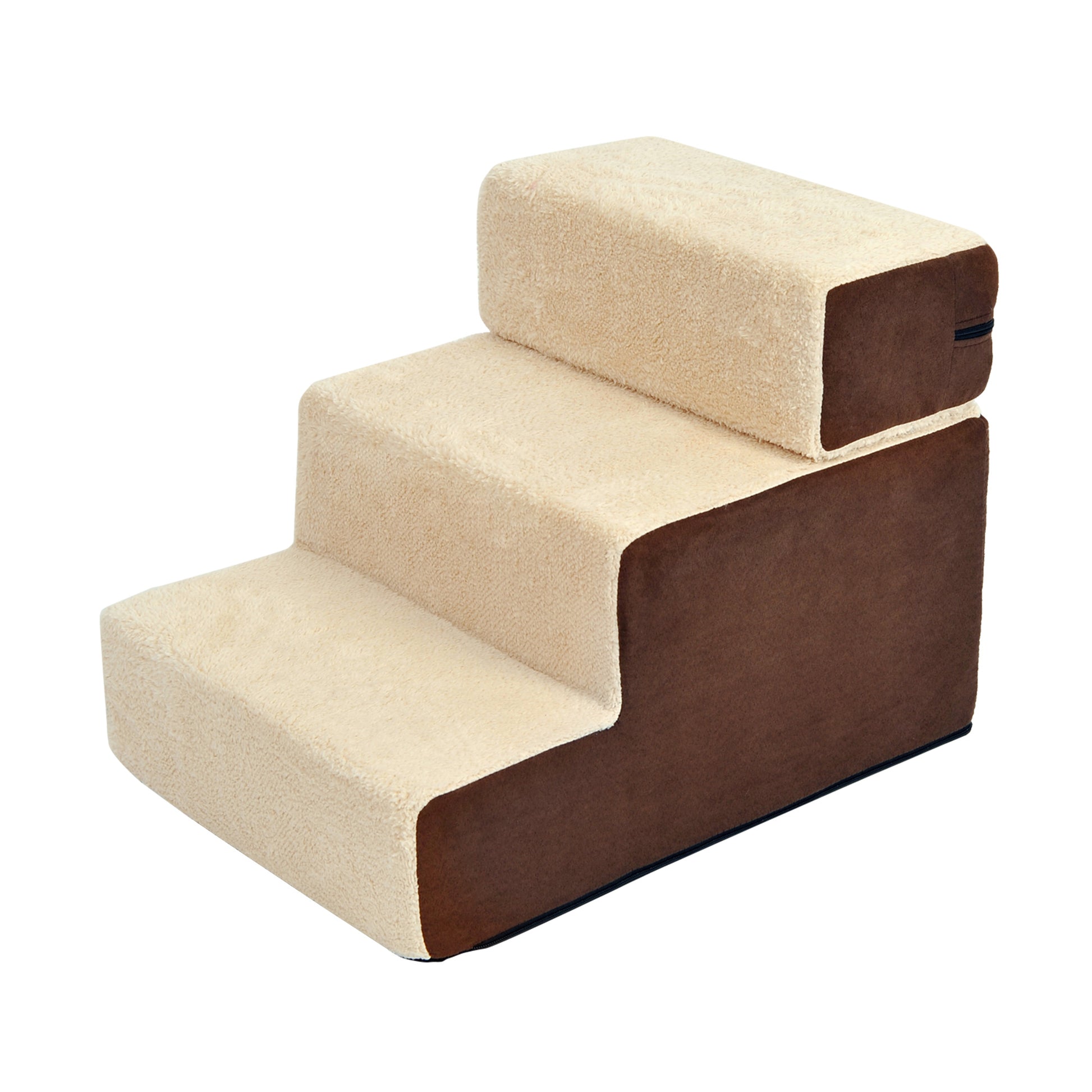 Pet Staircase Dog Staircase Cat Staircase 3 Steps for Cats and Dogs Plush Beige 54 x 40 x 39cm