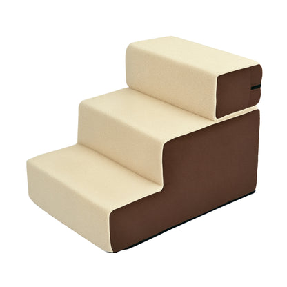 Pet Staircase Dog Staircase Cat Staircase 3 Steps for Cats and Dogs Plush Beige 54 x 40 x 39cm