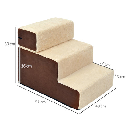 Pet Staircase Dog Staircase Cat Staircase 3 Steps for Cats and Dogs Plush Beige 54 x 40 x 39cm