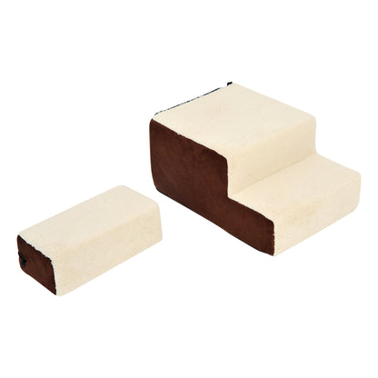 Pet Staircase Dog Staircase Cat Staircase 3 Steps for Cats and Dogs Plush Beige 54 x 40 x 39cm