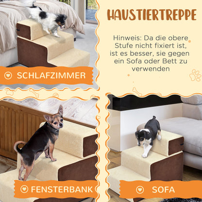Pet Staircase Dog Staircase Cat Staircase 3 Steps for Cats and Dogs Plush Beige 54 x 40 x 39cm