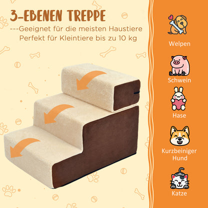 Pet Staircase Dog Staircase Cat Staircase 3 Steps for Cats and Dogs Plush Beige 54 x 40 x 39cm