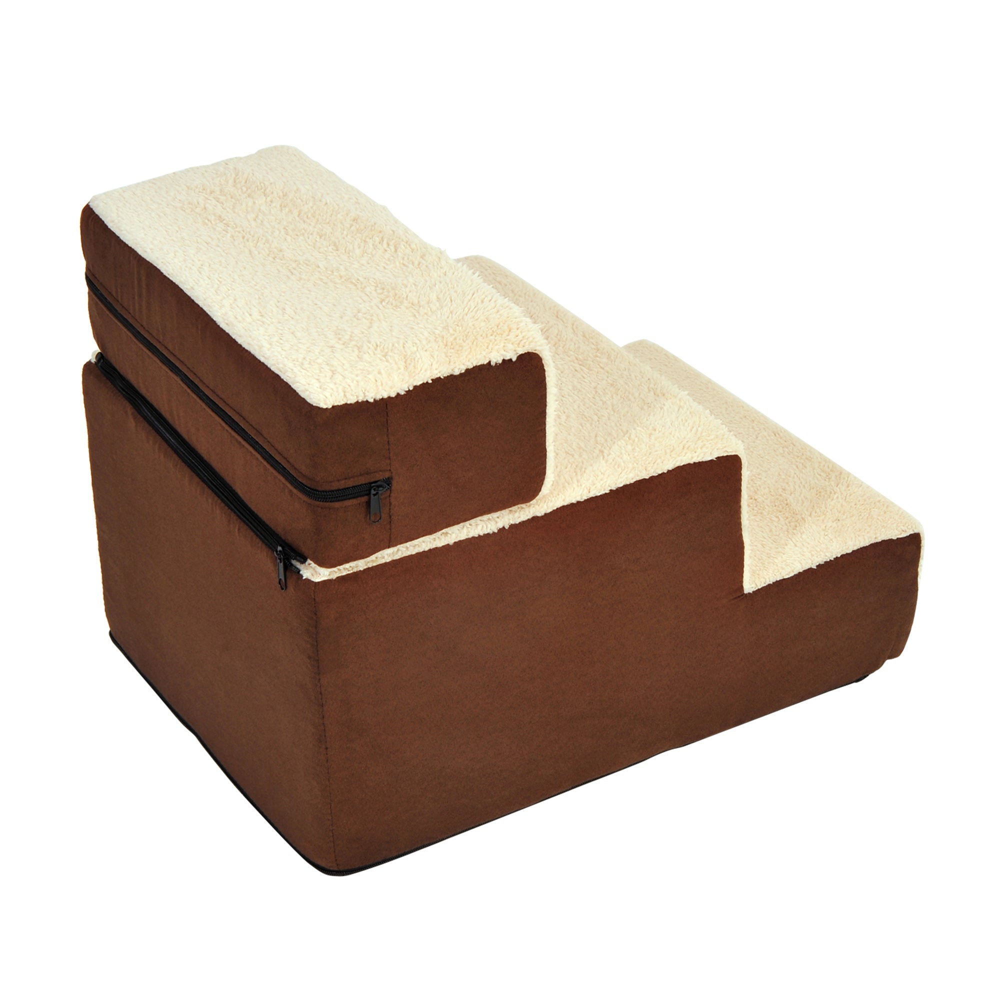 Pet Staircase Dog Staircase Cat Staircase 3 Steps for Cats and Dogs Plush Beige 54 x 40 x 39cm
