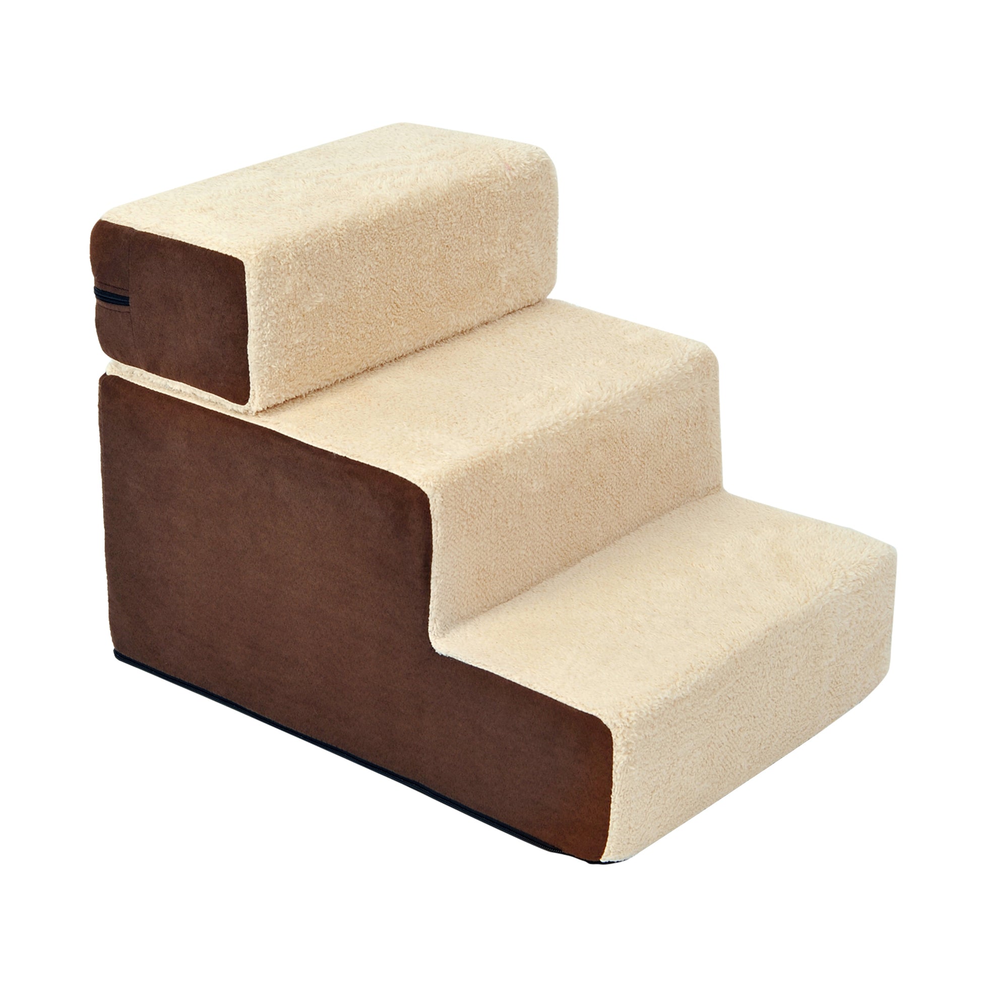 Pet Staircase Dog Staircase Cat Staircase 3 Steps for Cats and Dogs Plush Beige 54 x 40 x 39cm