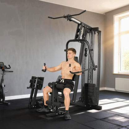SPORTNOW Home Gym Station with Lat Pulldown & Butterfly Bar, 65 kg Weight Stack, Cable Leg Press — Multifunction Strength Trainer (Up to 120 kg Capacity)