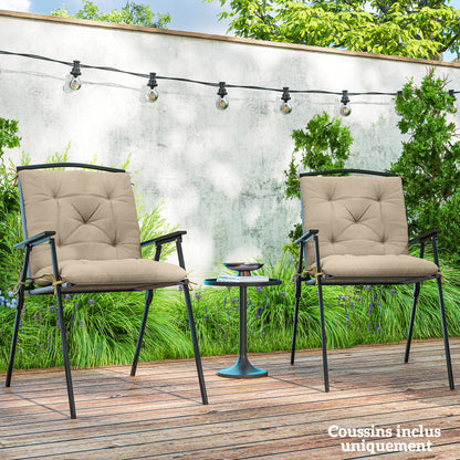 Set of 2 outdoor chair cushions, chair pads with ties, garden cushions for terrace or balcony, 98 x 50 x 8 cm, beige