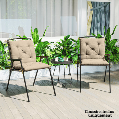 Set of 2 outdoor chair cushions, chair pads with ties, garden cushions for terrace or balcony, 98 x 50 x 8 cm, beige