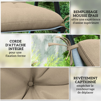 Set of 2 outdoor chair cushions, chair pads with ties, garden cushions for terrace or balcony, 98 x 50 x 8 cm, beige