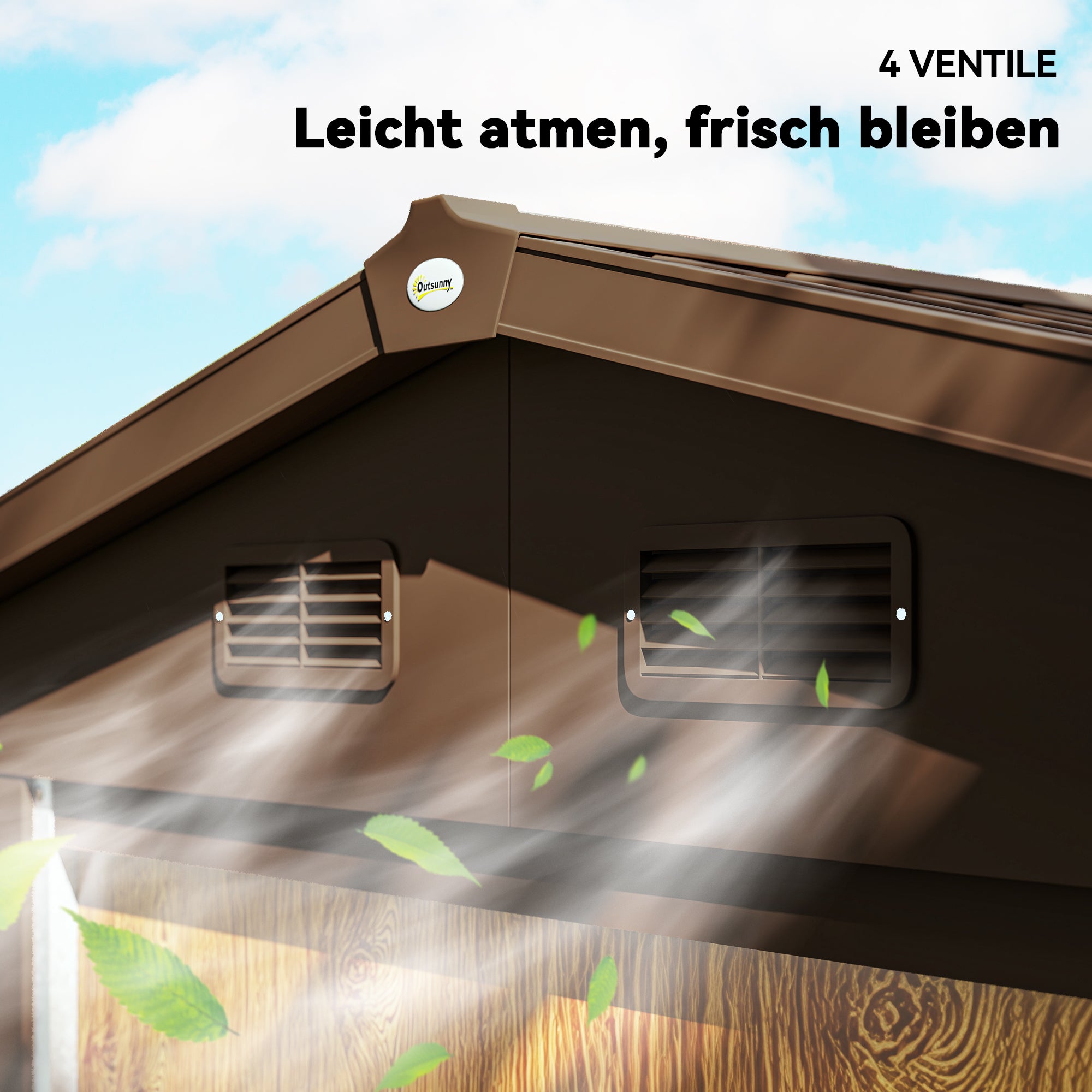 Metal Garden Equipment House in Wood-Optic 3 m² 152 x 235.7 x 208.7 cm Equipment Shed with Gable Roof Window Double Sliding Doors Weatherproof Garden House Outdoor Garden Shed for Backyard Brown