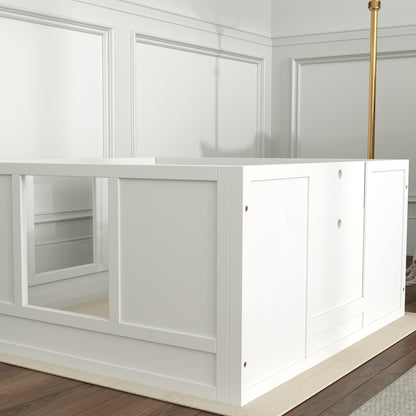 Puppy Whelping Box, Puppy Playpen with Adjustable Door, Dog Playpen with Non-Slip Foot Pads, Puppy Playpen Box for medium-sized dogs, 100x96x48 cm, White