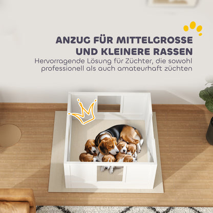 Puppy Whelping Box, Puppy Playpen with Adjustable Door, Dog Playpen with Non-Slip Foot Pads, Puppy Playpen Box for medium-sized dogs, 100x96x48 cm, White