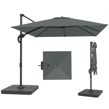 Aluminum Cantilever Umbrella Ø244 cm (8 ft) with Crank, Base Weights, Water-Resistant, 360° Swivel, Tiltable - Garden & Patio Parasol, Wind-Resistant, Dark Gray