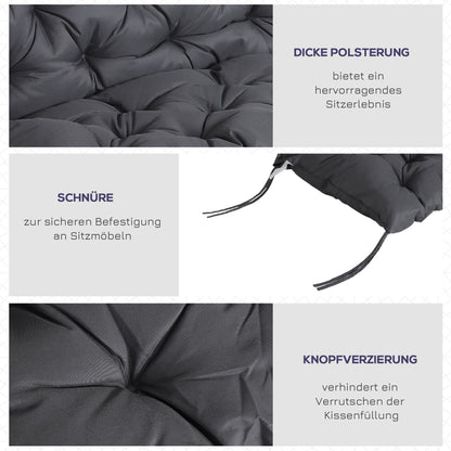 2 Seater Bench Cushion 100 x 98 x 8 cm Seat Cushion with Straps Back Cushion for Indoor/Outdoor Padding Cushion for Bench Garden Bench Garden Furniture Swings Dark Gray