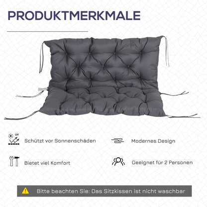 2 Seater Bench Cushion 100 x 98 x 8 cm Seat Cushion with Straps Back Cushion for Indoor/Outdoor Padding Cushion for Bench Garden Bench Garden Furniture Swings Dark Gray