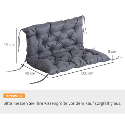 2 Seater Bench Cushion 100 x 98 x 8 cm Seat Cushion with Straps Back Cushion for Indoor/Outdoor Padding Cushion for Bench Garden Bench Garden Furniture Swings Dark Gray