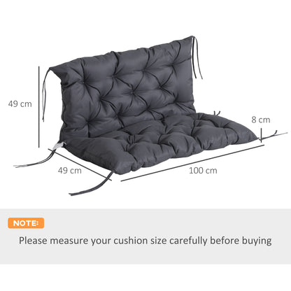 2 Seater Bench Cushion 100 x 98 x 8 cm Seat Cushion with Straps Back Cushion for Indoor/Outdoor Padding Cushion for Bench Garden Bench Garden Furniture Swings Dark Gray