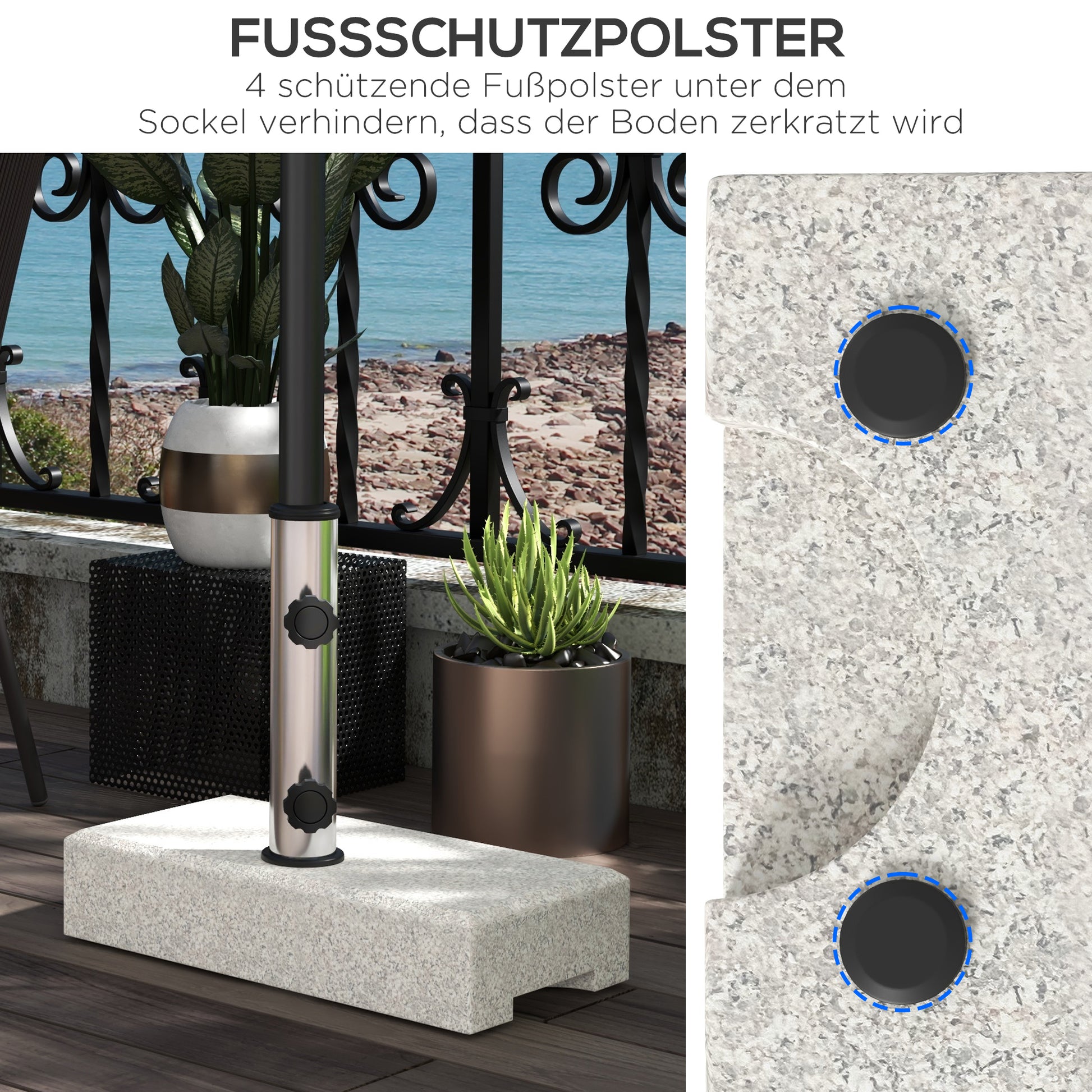 Granite Umbrella Stand 25kg Cantilever Umbrella Stand Umbrella Holder, Umbrella Weight, Stand for Umbrella 32/38/48mm Tube Diameter, for Balcony, Terrace, Garden, Gray