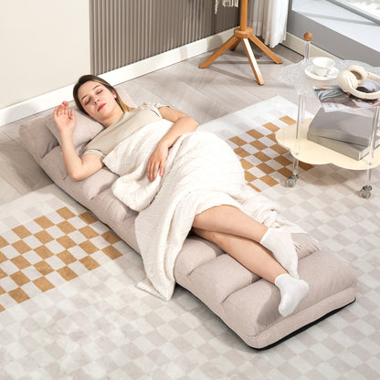 Single Lazy Sofa Bed Chair Convertible Armchair with Adjustable Backrest and Headrest in 5 Positions for Living Room Bedroom Office Load 120 Kg 58x119x78cm Beige