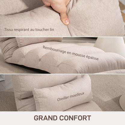 Single Lazy Sofa Bed Chair Convertible Armchair with Adjustable Backrest and Headrest in 5 Positions for Living Room Bedroom Office Load 120 Kg 58x119x78cm Beige