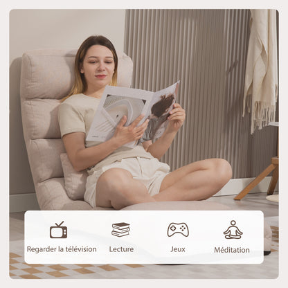 Single Lazy Sofa Bed Chair Convertible Armchair with Adjustable Backrest and Headrest in 5 Positions for Living Room Bedroom Office Load 120 Kg 58x119x78cm Beige