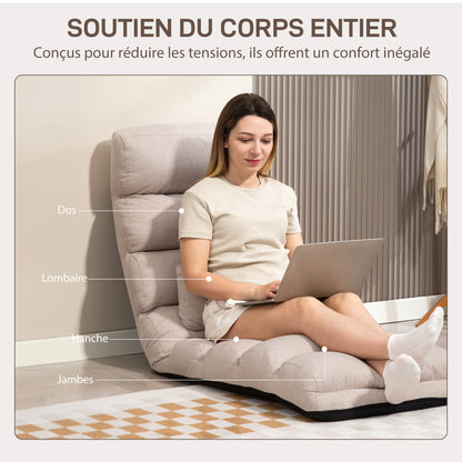 Single Lazy Sofa Bed Chair Convertible Armchair with Adjustable Backrest and Headrest in 5 Positions for Living Room Bedroom Office Load 120 Kg 58x119x78cm Beige