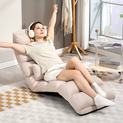 Single Lazy Sofa Bed Chair Convertible Armchair with Adjustable Backrest and Headrest in 5 Positions for Living Room Bedroom Office Load 120 Kg 58x119x78cm Beige