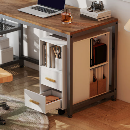 Mobile Printer Stand with Adjustable Shelf, Wheels & Desk Organizer — Printer Cart for Office, Fax, Scanner | White (23.6 x 11.8 x 25.6 in)