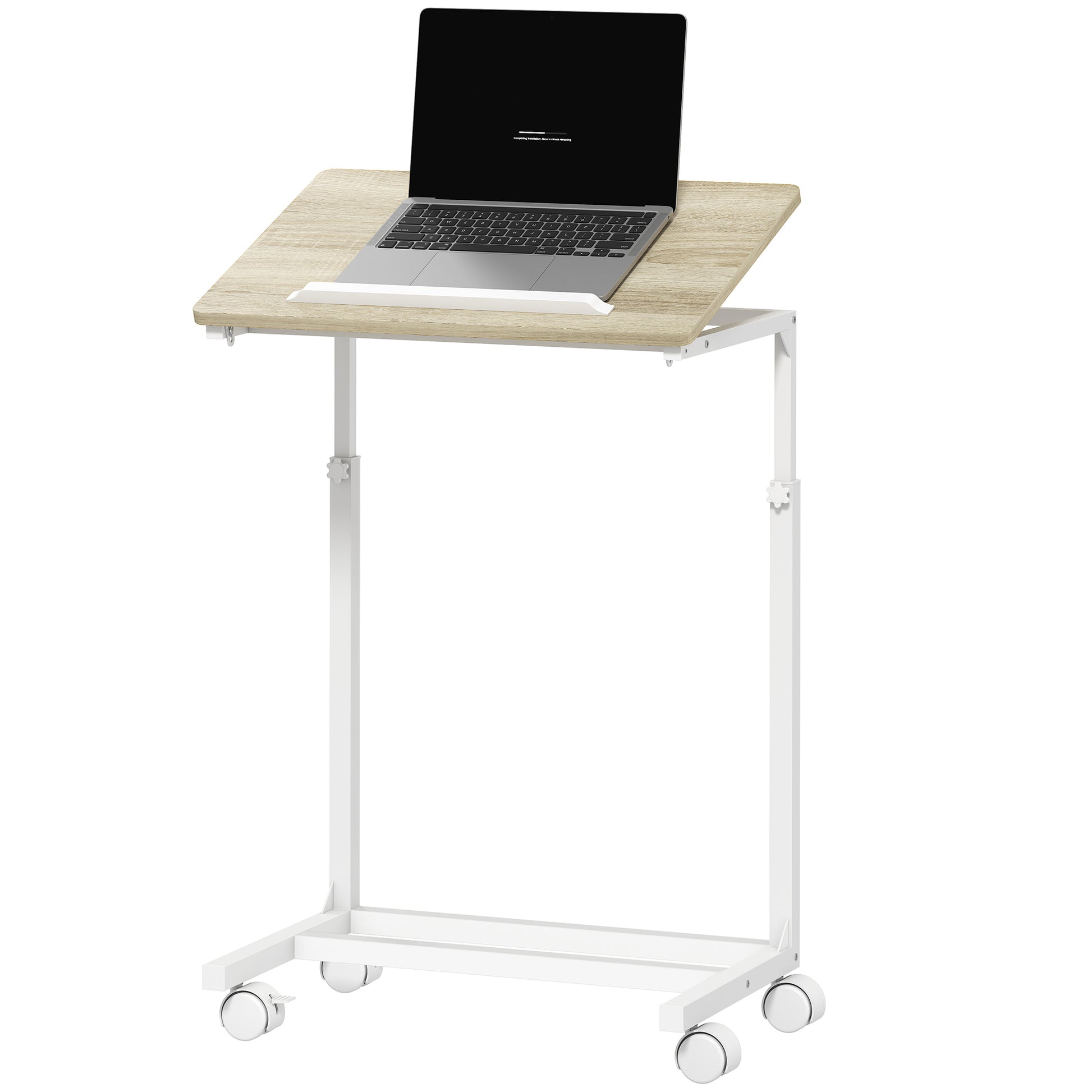 Rolling Side Table for Sofa with Adjustable Height Tilt Top and Metal Frame for Bedroom Living Room Office 55x36x62.5-82.5 cm Oak