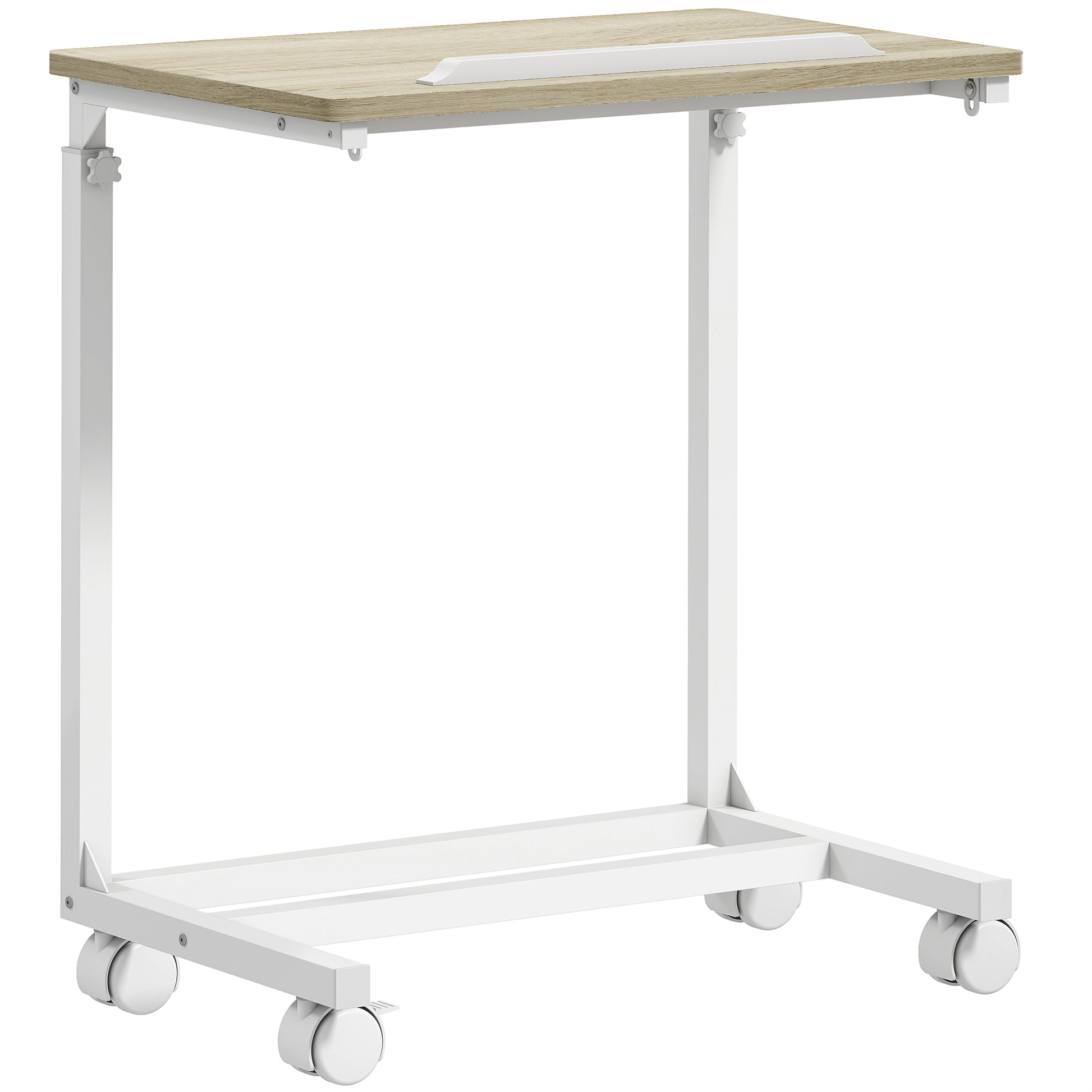 Rolling Side Table for Sofa with Adjustable Height Tilt Top and Metal Frame for Bedroom Living Room Office 55x36x62.5-82.5 cm Oak