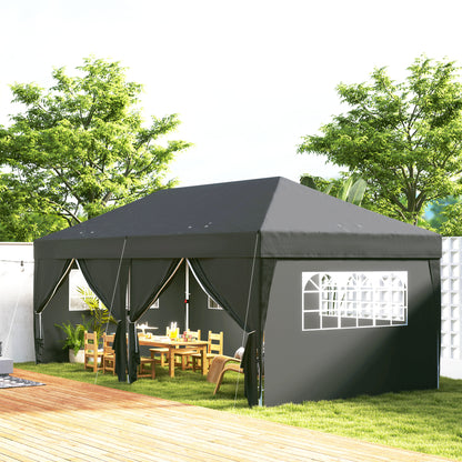 Gazebo approx. 6 x 3 m — Robust, Winter-Resistant Pop-Up Folding Canopy with Windowed Zip Door & Removable Side Panels, UV Protection, Black
