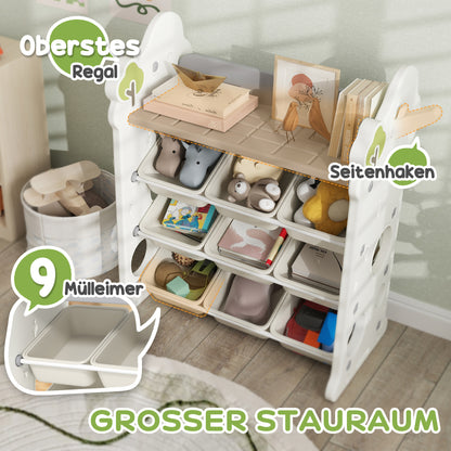 Children's Shelf 4-tier Toy Shelf with 9 Removable Boxes, Shelf, Hooks, Nursery Shelf Storage Shelf for Kindergarten, Playroom, 77 x 42 x 94 cm, Off-white