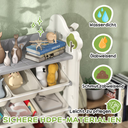 Children's Shelf 4-tier Toy Shelf with 9 Removable Boxes, Shelf, Hooks, Nursery Shelf Storage Shelf for Kindergarten, Playroom, 77 x 42 x 94 cm, Off-white