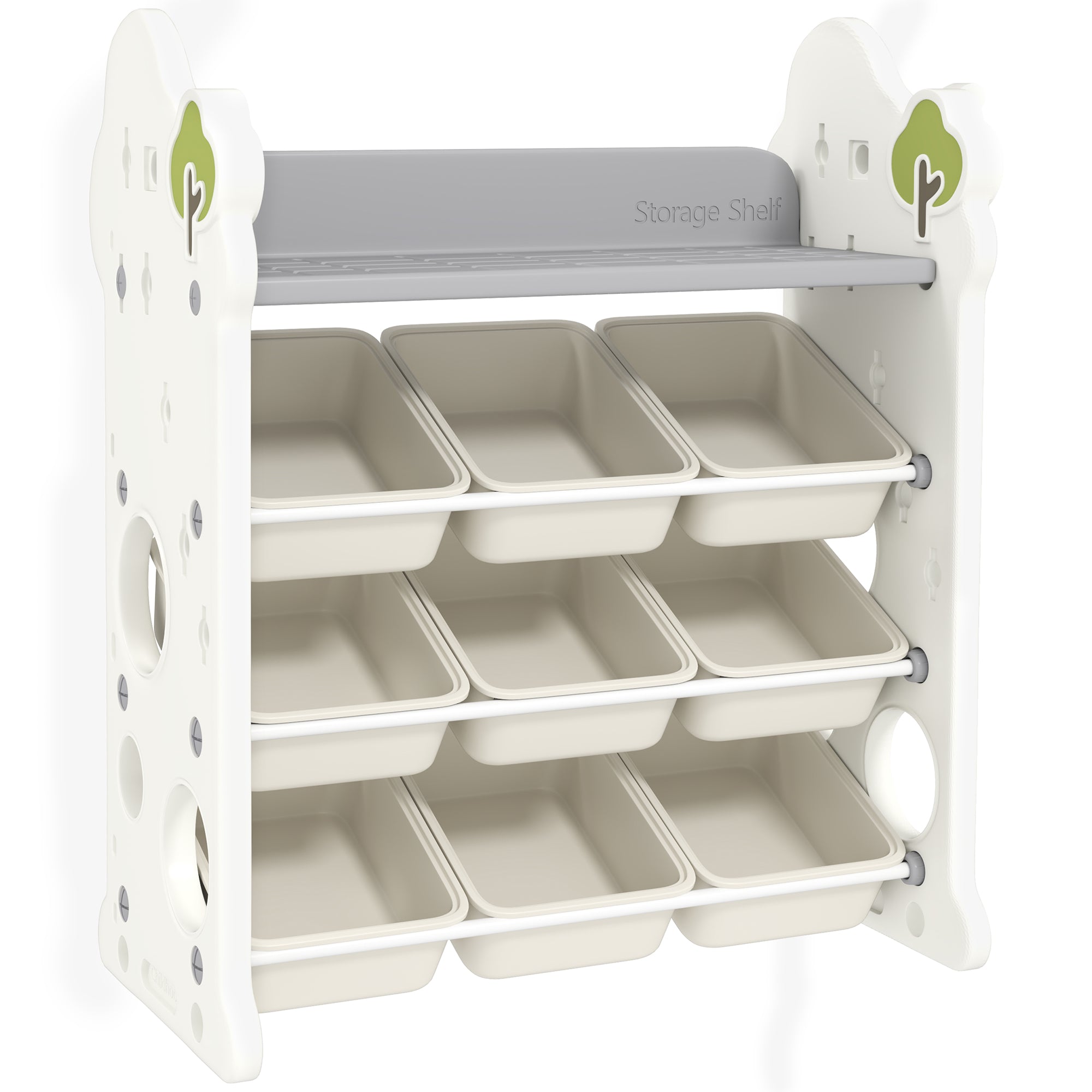 Children's Shelf 4-tier Toy Shelf with 9 Removable Boxes, Shelf, Hooks, Nursery Shelf Storage Shelf for Kindergarten, Playroom, 77 x 42 x 94 cm, Off-white
