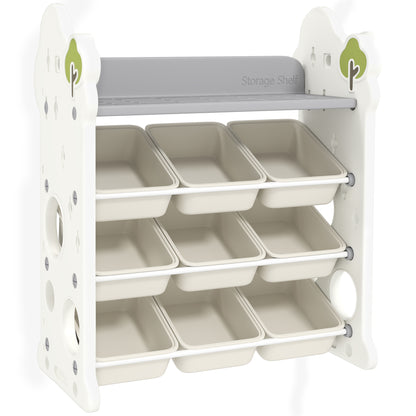 Children's Shelf 4-tier Toy Shelf with 9 Removable Boxes, Shelf, Hooks, Nursery Shelf Storage Shelf for Kindergarten, Playroom, 77 x 42 x 94 cm, Off-white