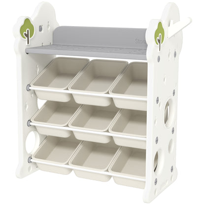 Children's Shelf 4-tier Toy Shelf with 9 Removable Boxes, Shelf, Hooks, Nursery Shelf Storage Shelf for Kindergarten, Playroom, 77 x 42 x 94 cm, Off-white