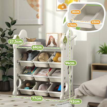 Children's Shelf 4-tier Toy Shelf with 9 Removable Boxes, Shelf, Hooks, Nursery Shelf Storage Shelf for Kindergarten, Playroom, 77 x 42 x 94 cm, Off-white