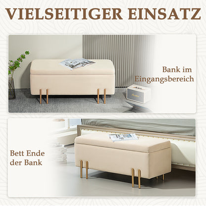 Upholstered Storage Bench with Velvet Look, Ottoman with Metal Legs, Chest Bench for Living Room Bedroom Hallway 100 x 40 x 42 cm, Beige