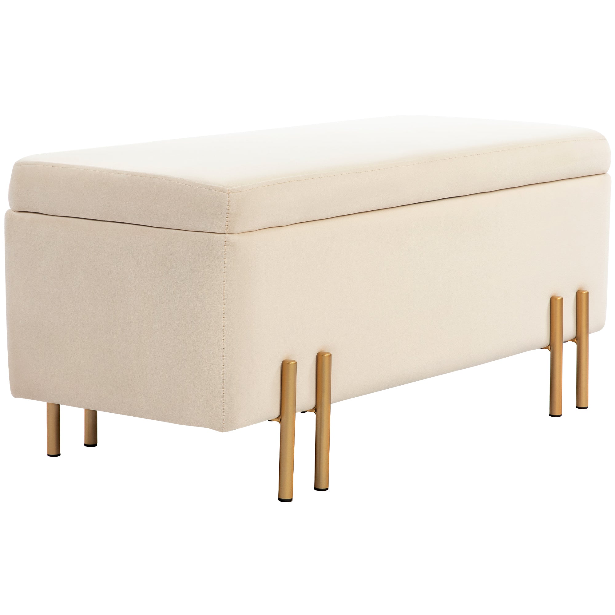 Upholstered Storage Bench with Velvet Look, Ottoman with Metal Legs, Chest Bench for Living Room Bedroom Hallway 100 x 40 x 42 cm, Beige
