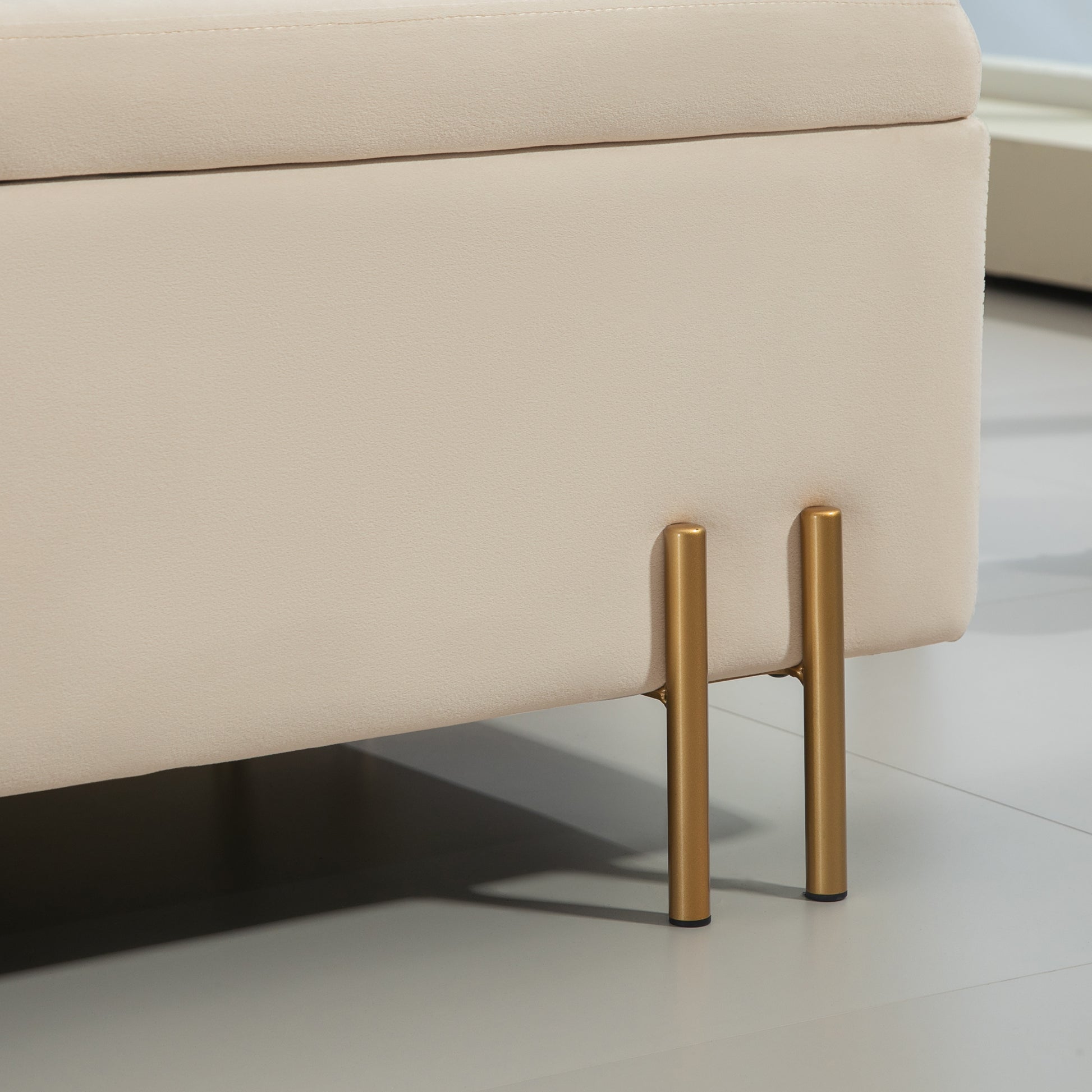 Upholstered Storage Bench with Velvet Look, Ottoman with Metal Legs, Chest Bench for Living Room Bedroom Hallway 100 x 40 x 42 cm, Beige