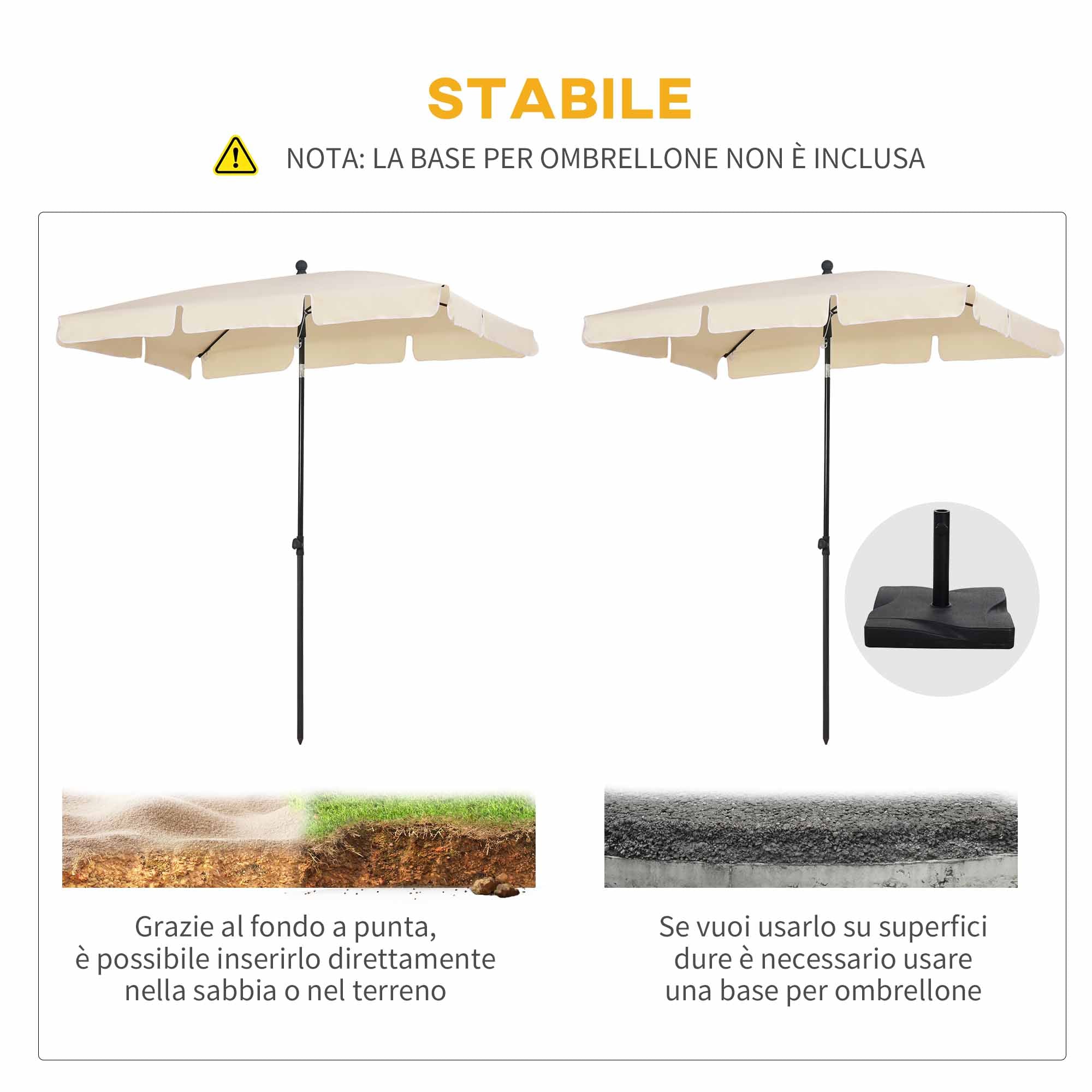 Garden Umbrella 2x1.3m Tiltable with Ruffled Edges, Outdoor Umbrella with 4 Aluminum Ribs and 160g/㎡ Polyester, for Yard, Terrace, and Balcony, Beige