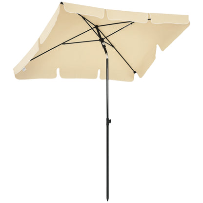 Garden Umbrella 2x1.3m Tiltable with Ruffled Edges, Outdoor Umbrella with 4 Aluminum Ribs and 160g/㎡ Polyester, for Yard, Terrace, and Balcony, Beige