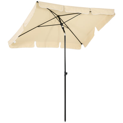 Garden Umbrella 2x1.3m Tiltable with Ruffled Edges, Outdoor Umbrella with 4 Aluminum Ribs and 160g/㎡ Polyester, for Yard, Terrace, and Balcony, Beige