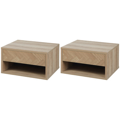 Set of 2 Floating Nightstands Bedside Tables with Drawer for Bedroom Living Room 37x32x21 cm Natural Wood